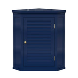 Navy Wall Mounted Corner 1-Door Louvered Bathroom Wall Cabinet