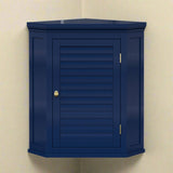 Navy Wall Mounted Corner 1-Door Louvered Bathroom Wall Cabinet