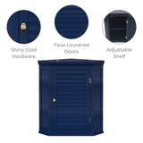 Navy Wall Mounted Corner 1-Door Louvered Bathroom Wall Cabinet