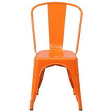 Set of 4 Outdoor Indoor Orange Metal Stacking Bistro Dining Chairs