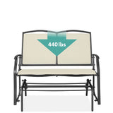 2 Seat Mesh Patio Loveseat Swing Glider Rocker with Armrests in Off White