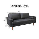 Terracotta Upholstered Faux Leather Sofa w/ Pillows Solid Hardwood Legs