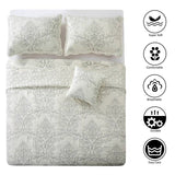 Queen size Antique White Damask Embroidered 4 Piece Oversized Bedspread Set