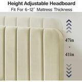Queen size Beige Upholstered Platform Bed Frame with Headboard
