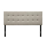 Queen Button-Tufted Headboard in Light Grey Beige Taupe Upholstered Fabric
