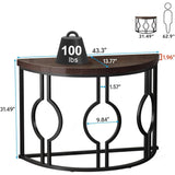 Modern 43-inch Half Moon Accent Console Table with Brown Wood Top Black Frame