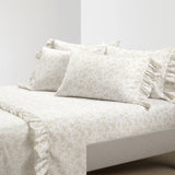 Queen Size Polyester Tan Ruffle Floral 6 Piece Sheet Set