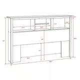 Full / Queen size Freestanding Bookcase Headboard in Grey Brown Wood Finish