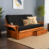Studio8 Futon Wood Frame w/ Innerspring Mattress Set Folding Side Arms Sofa Bed Sleeper