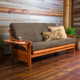 Studio8 Futon Wood Frame w/ Innerspring Mattress Set Folding Side Arms Sofa Bed Sleeper