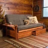 Studio8 Futon Wood Frame w/ Innerspring Mattress Set Folding Side Arms Sofa Bed Sleeper