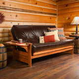 Studio8 Futon Wood Frame w/ Innerspring Cappuccino Mattress Set Folding Side Arms Sofa Bed Sleeper