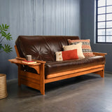 Studio8 Futon Wood Frame w/ Innerspring Cappuccino Mattress Set Folding Side Arms Sofa Bed Sleeper