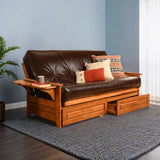 Studio8 Futon Wood Frame w/ Innerspring Cappuccino Mattress Set Folding Side Arms Sofa Bed Sleeper