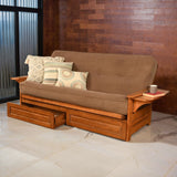 Studio8 Futon Wood Frame w/ Innerspring Wildlife Mattress Set Folding Side Arms Sofa Bed Sleeper