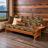 Studio8 Futon Wood Frame w/ Innerspring Wildlife Mattress Set Folding Side Arms Sofa Bed Sleeper