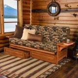 Studio8 Futon Wood Frame w/ Innerspring Wildlife Mattress Set Folding Side Arms Sofa Bed Sleeper