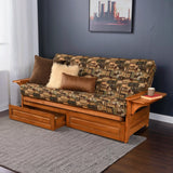 Studio8 Futon Wood Frame w/ Innerspring Wildlife Mattress Set Folding Side Arms Sofa Bed Sleeper