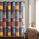 72-inch Navy Blue Orange Yellow Teal Boho Patchwork Polyester Shower Curtain