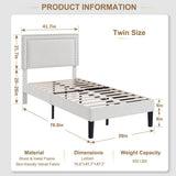 Set of 2 - Twin size White Tufted Upholstered Platform Bed Frame with Headboard