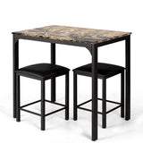 Modern 3-Piece Dining Set Brown Faux Marble Table-Top and 2 Black Chairs Stools
