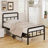 Twin Heavy Duty Metal Bed Frame with Headboard and Footboard in Black