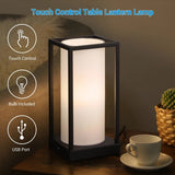 Set of 2 - Japanese Style USB Table Lamp with White Linen Shade and LED Bulbs