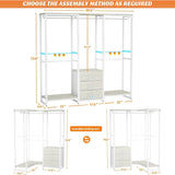 Heavy Duty White Metal Freestanding Garment Rack Closet Wardrobe with 3 Drawers