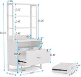 Home Office Lockable 2 Drawer Filing Cabinet Bookshelf in White Wood Finish