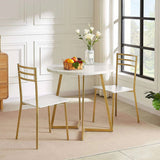 3-Piece Kitchen Dining Set with Round White Faux Marble-Top Table and 2 Chairs