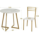 3-Piece Kitchen Dining Set with Round White Faux Marble-Top Table and 2 Chairs