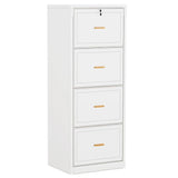 Vertical File Cabinet in White Wood Finish with 4 Lockable Storage Drawers