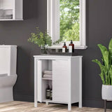 Bathroom Linen Cabinet with Storage Shelf in White Wood Finish