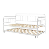Twin size Traditional White Rounded Iron Daybed with Roll Out Trundle Bed Frame