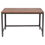 Industrial Modern Steel Frame Wood Top Computer Desk with Locking Wheels