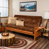 Studio8 Futon Wood Frame w/ Innerspring Havana Mattress Set Folding Side Arms Sofa Bed Sleeper