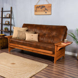 Studio8 Futon Wood Frame w/ Innerspring Havana Mattress Set Folding Side Arms Sofa Bed Sleeper