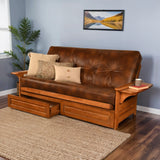 Studio8 Futon Wood Frame w/ Innerspring Havana Mattress Set Folding Side Arms Sofa Bed Sleeper