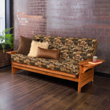 Studio8 Futon Wood Frame w/ Innerspring Wildlife Mattress Set Folding Side Arms Sofa Bed Sleeper