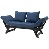Bright Day Navy/Black 3 In 1 Convertible Wood Sofa Chaise Lounger Bed with 2 Large Pillows