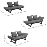 Bright Day Charcoal/Black 3 In 1 Convertible Wood Sofa Chaise Lounger Bed with 2 Large Pillows