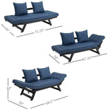 Bright Day Navy/Black 3 In 1 Convertible Wood Sofa Chaise Lounger Bed with 2 Large Pillows