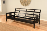 Full Size Montreal Black Finish Wood Futon Frame Choice to add Drawer set