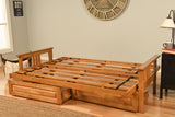 Queen Size Eldorado Butternut Wood Futon Frame Choice to add Drawer set