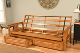 Queen Size Eldorado Butternut Wood Futon Frame Choice to add Drawer set