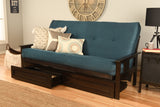 Full Size Montreal Espresso Wood Futon Frame Choice to add Drawer set