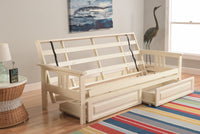 Full Size Monterey Antique White Wood Futon Frame Choice to add Drawer set