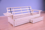 Full Size Phoenix Antique White Wood Futon Frame Choice to add Drawer set