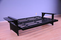 Full Size Phoenix Black Finish Wood Futon Frame Choice to add Drawer set