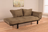 Spacely Bright Day Twin Size Bed Futon Black Metal Frame with Olive Suede Mattress and Pillows